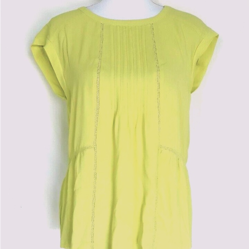 Ann Taylor LOFT LT Lime Green Short Sleeve Pleated Front Women's Blouse Size:S